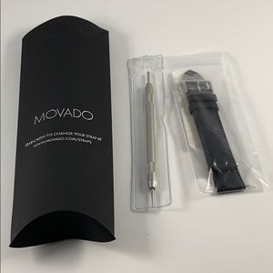 NEW Movado 20mm black leather watch strap